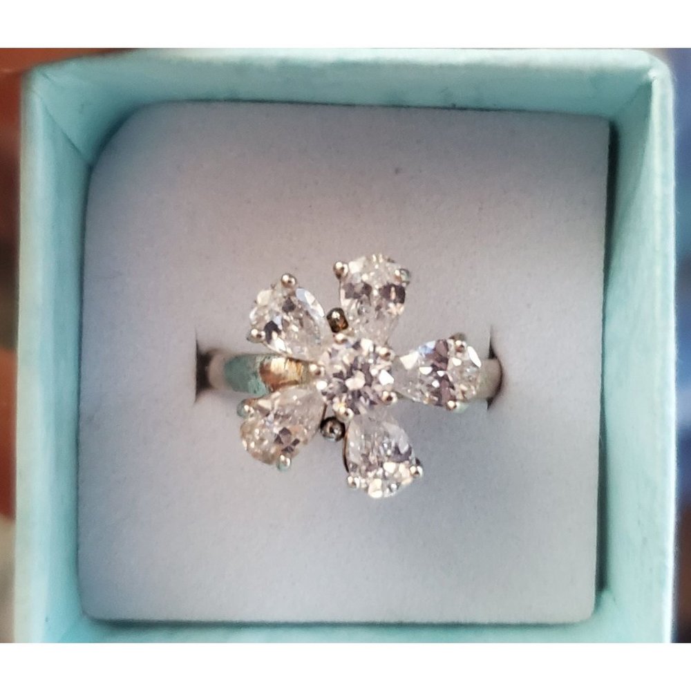 Real 925 Sterling Silver Flower CZ Ring
